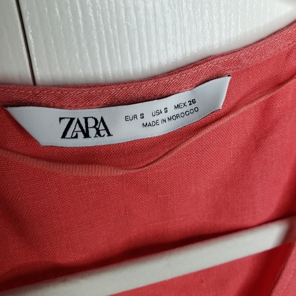 Zara 100% Linen Top V Neck Popover Drop Shoulder Small Poppy Red Hi Low - Picture 10 of 12